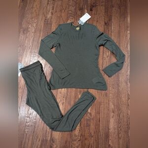 New Icebreaker Women's Merino Wool 175 Green Leggings & Long sleeve Top XL